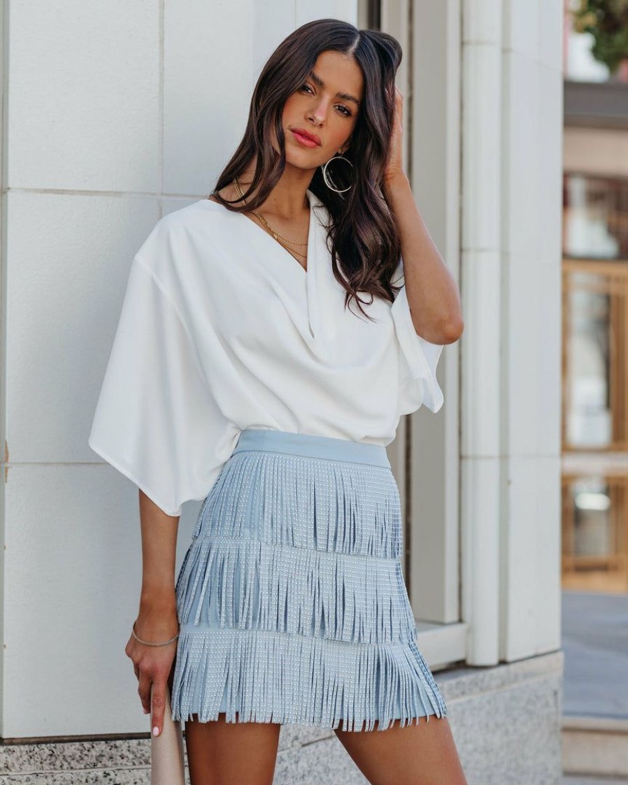 Clothing * | Endl-001 Bottoms Zoie Studded Fringe Mini Skirt Blue