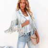 Clothing * | Flaw-001 Coats & Jackets Walford Cropped Fringe Faux Suede Jacket Waterlily Final Sale