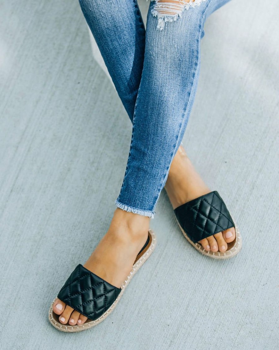 Shoes * | Shu -001 Catherine Quilted Espadrille Sandal Black