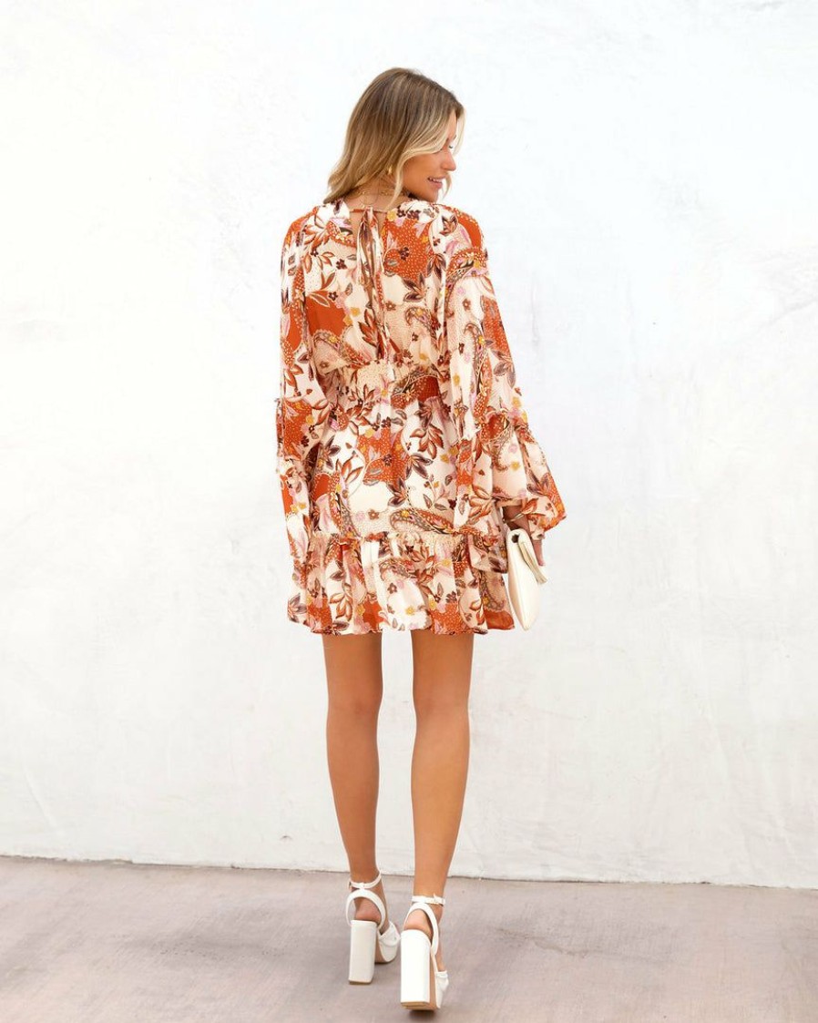 Clothing * | Dres-001 Upon The Harvest Floral Bell Sleeve Mini Dress