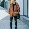 Clothing * | Baga-001 Cade Pocketed Faux Leather Puffer Jacket Brown Final Sale