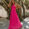 Clothing * | A.Peach Daffy Backless Halter Maxi Dress Fuchsia Final Sale