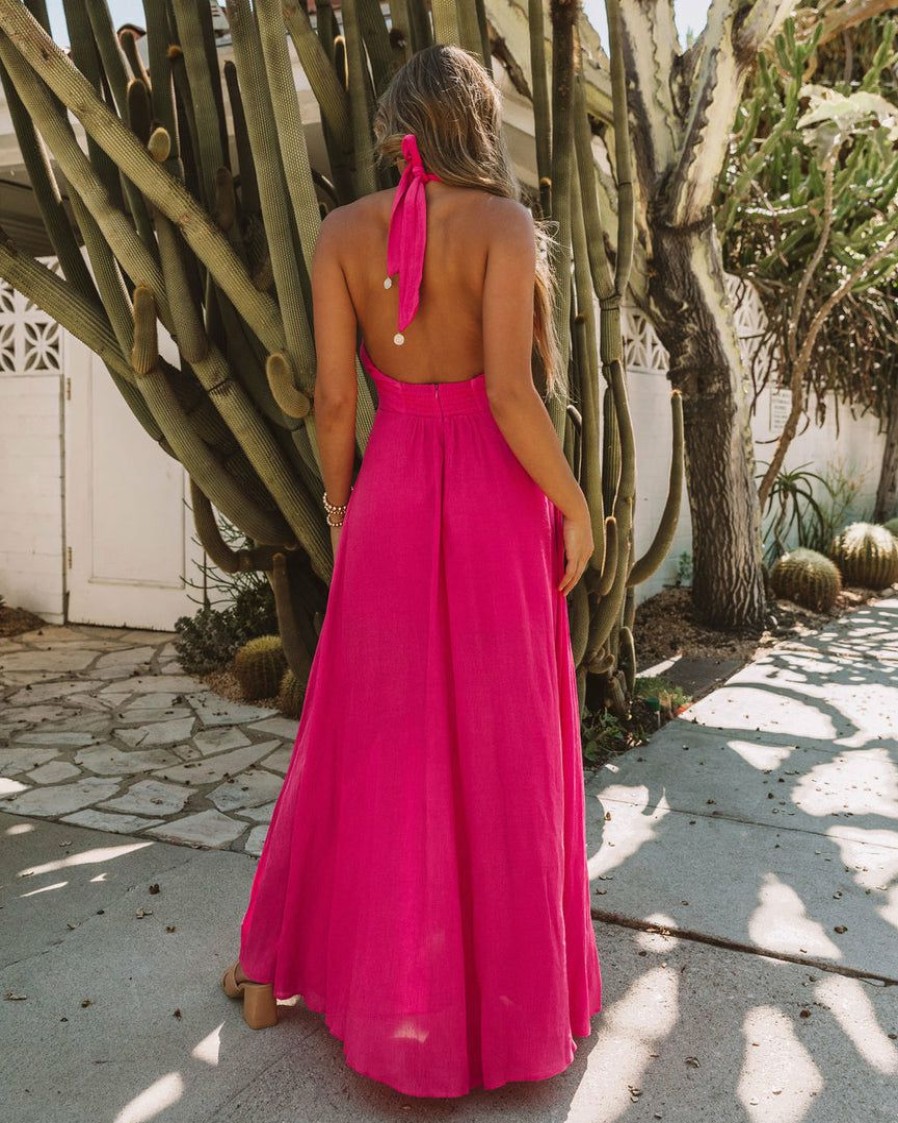 Clothing * | A.Peach Daffy Backless Halter Maxi Dress Fuchsia Final Sale