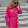 Clothing * | Olia-001 Dresses Growth Satin Button Down Shirt Dress Pink