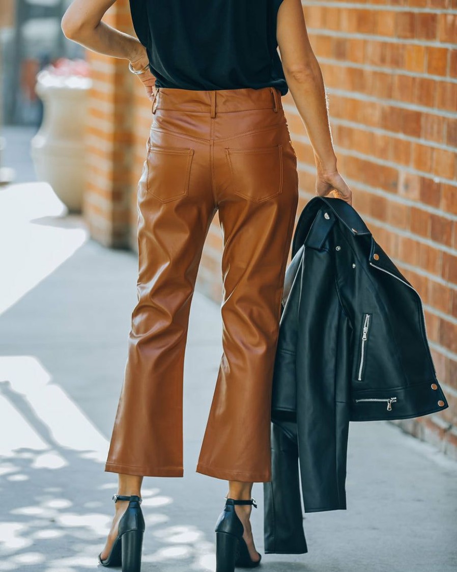 Clothing * | Delu-001 Bottoms Austen High Rise Faux Leather Pants Cinnamon