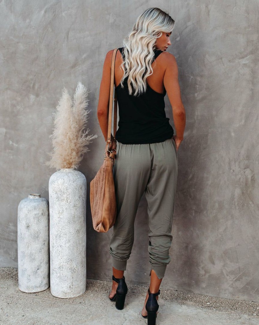 Clothing * | Tea-002 Hot And Bothered Pocketed Cotton Joggers Olive Bottoms