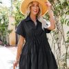 Clothing * | Delu-001 Spring Fever Cotton Button Down Shirt Dress Black Final Sale Dresses