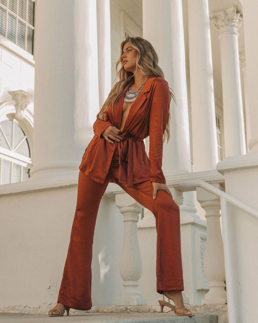 Clothing * | On T-001 Whitley Satin High Rise Trousers Final Sale Chic Matching Sets