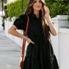 Clothing * | Tcec-001 Aliza Cotton Button Down Babydoll Dress Black Final Sale