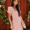 Clothing * | Lush-001 Miri Gingham Puff Sleeve Mini Dress Dusty Rose Final Sale