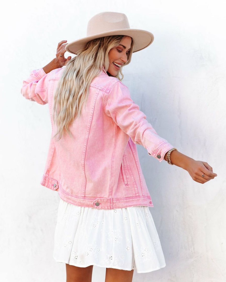 Clothing * | Dee-001 Coats & Jackets Rozlynn Pocketed Denim Jacket Pink