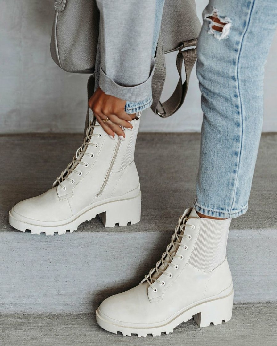 Shoes * | Band-002 Shoes Willa Heeled Lace Up Boot Cream