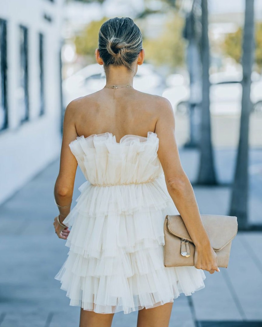 Clothing * | Mabl-001 Bride To Be Preorder Lille Strapless Tulle Mini Dress Cream