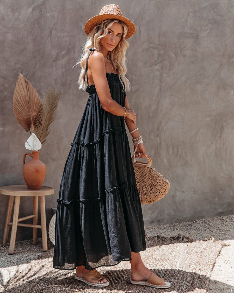 Clothing * | &Mer-001 The Vacation Shop Catch The Sun Tiered Midi Dress Black Final Sale