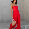 Clothing * | Do+B-001 Vip Strapless Faux Leather Pleated Jumpsuit Red Take Me To Miami