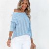 Clothing * | Flaw-001 Del Ray Scalloped Knit Sweater Blue Final Sale Sweaters