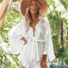 Clothing * | Vint-001 Rompers + Jumpsuits Melania Pocketed Tie Front Eyelet Romper White Final Sale