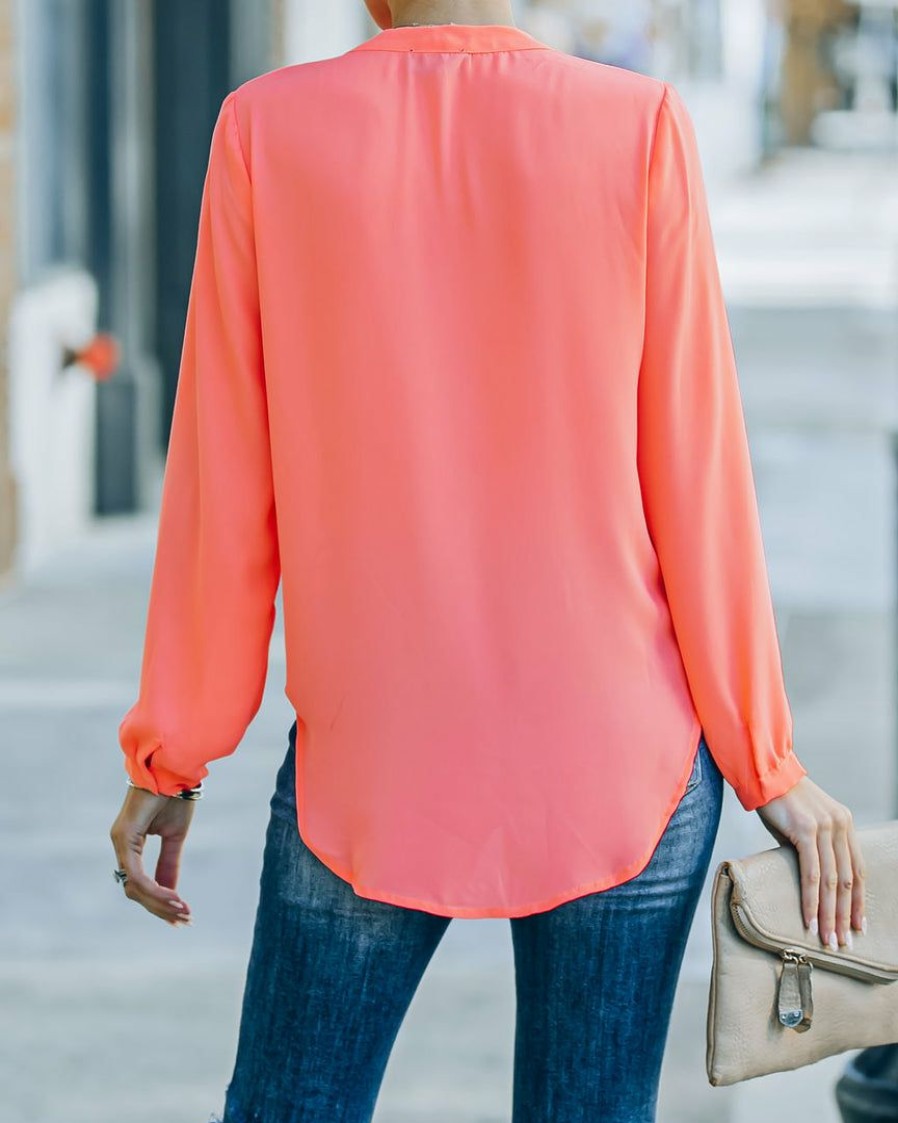 Clothing * | Oliv-001 To The Fullest Split Neck Blouse Coral Flash Sale