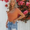 Clothing * | Blue-001 Itzel Cotton Blend Smocked Crop Top Terracotta Final Sale Tops