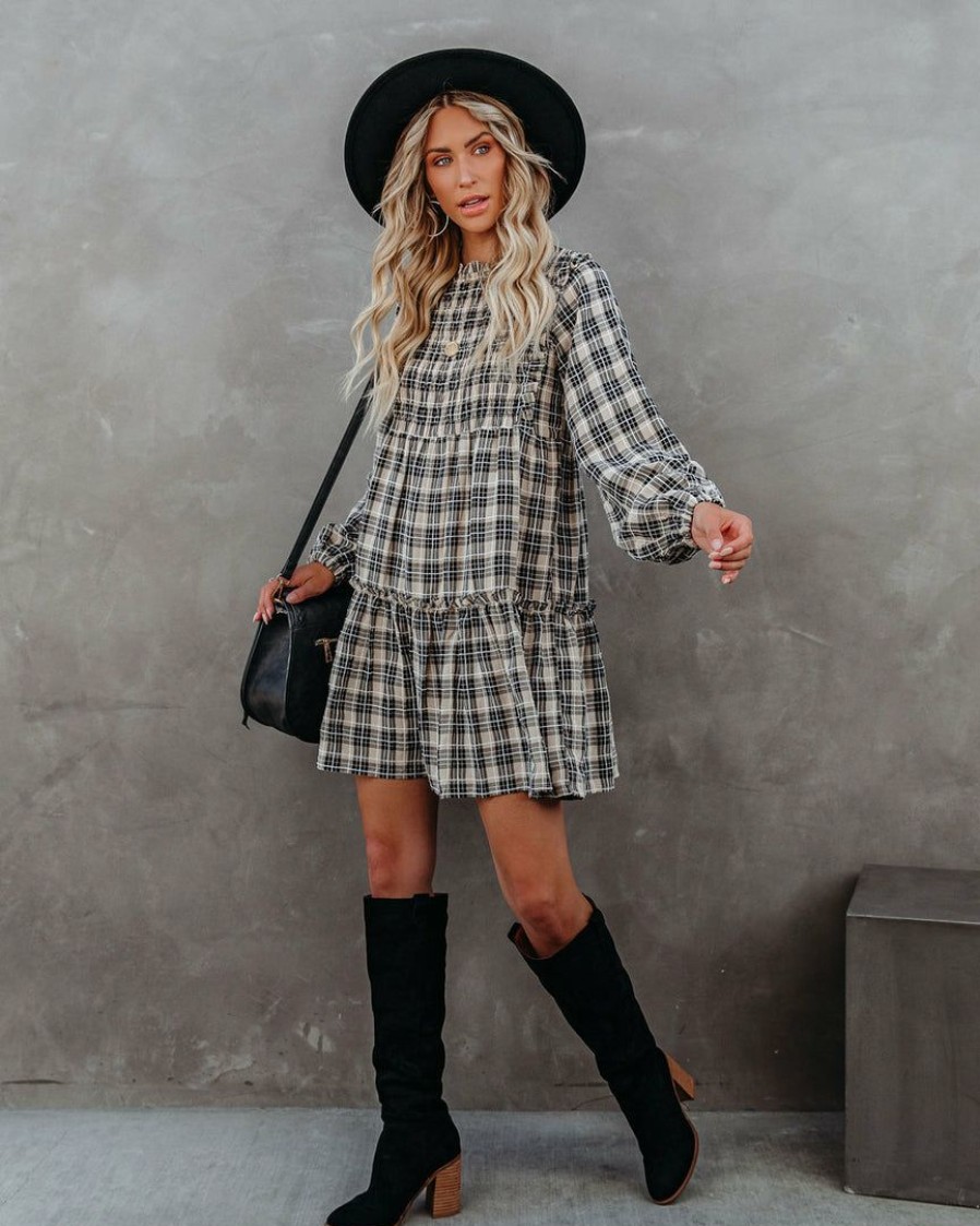 Clothing * | Lumi-001 Urika Cotton Blend Plaid Babydoll Dress