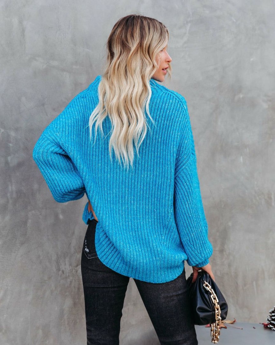 Clothing * | Flat-001 Sweaters Fields Of Fall Cotton Blend Sweater Blue Final Sale