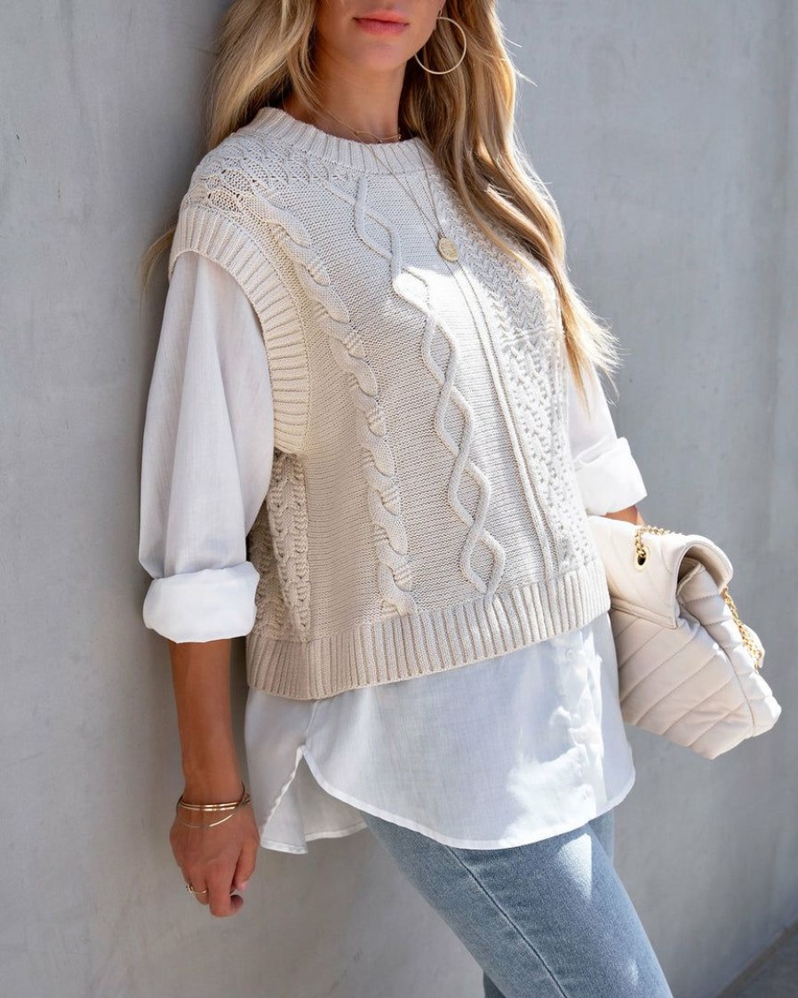 Clothing * | By T-001 Ginsburg Cotton Cable Knit Vest Blouse Tops