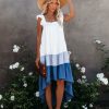 Clothing * | Mood-001 Dresses Melody Of Summer Pocketed High Low Tiered Midi Dress Blue