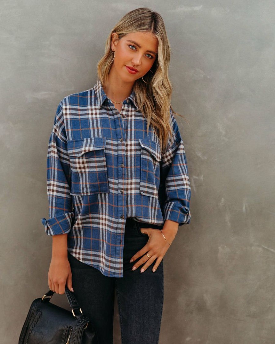 Clothing * | By T-001 Tops Tomas Cotton Plaid Button Down Top Final Sale