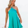 Clothing * | Skyl-002 Jesslyn Satin Halter Mini Dress Teal Final Sale