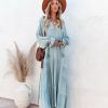 Clothing * | Dres-001 Bowdan Tiered Boho Maxi Dress Soft Blue