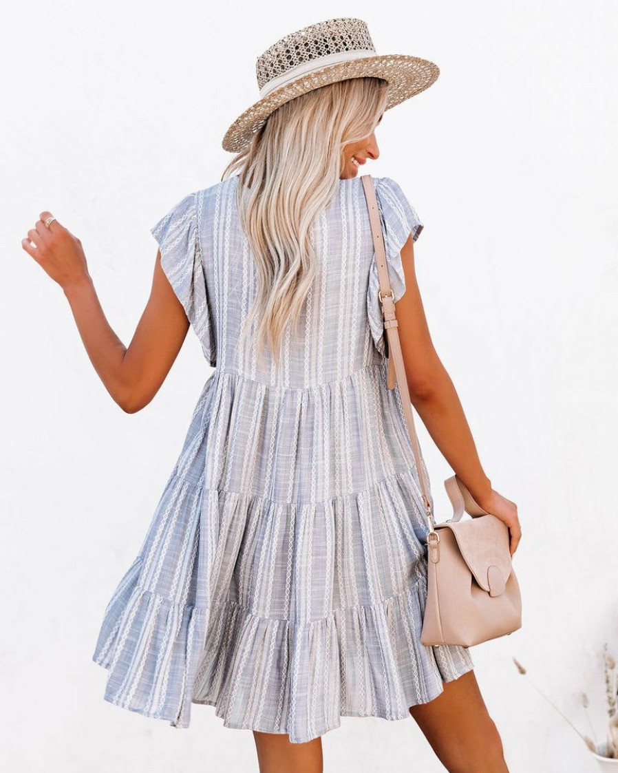 Clothing * | Elan-001 The Beach Club Tiered Babydoll Dress Denim Final Sale