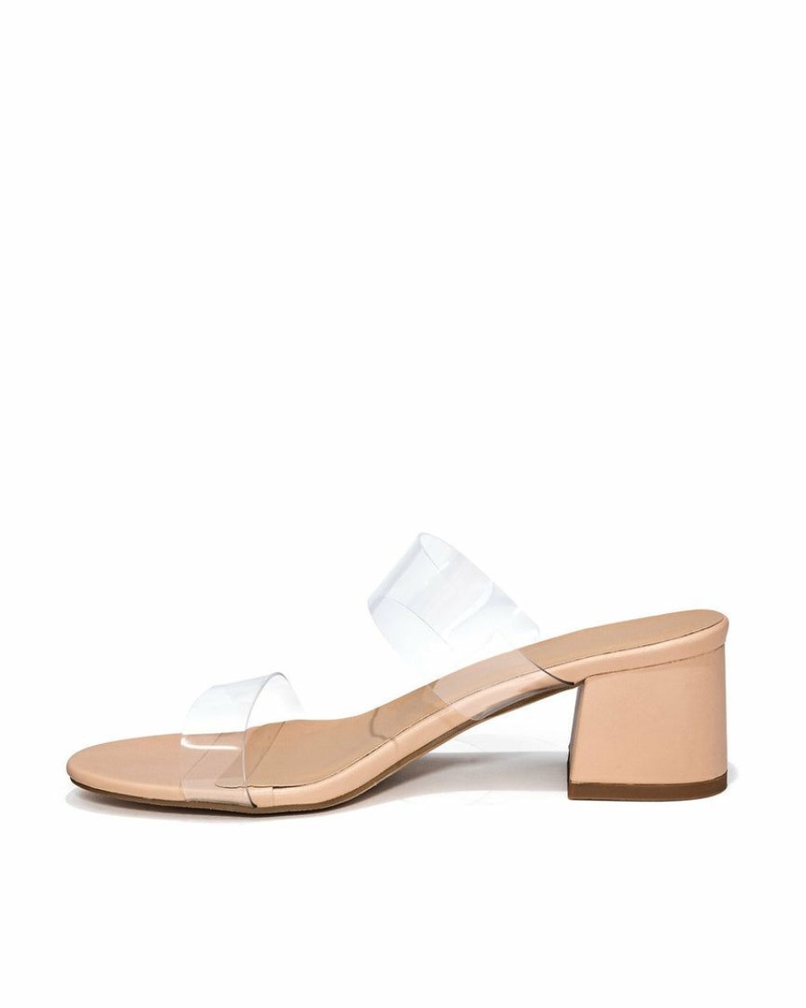 Shoes * | Shu -001 Heather Clear Strap Block Heeled Sandal- Final Sale