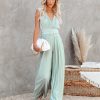 Clothing * | On T-001 High Tea Pleated Wide Leg Belted Jumpsuit Sage Final Sale