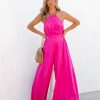 Clothing * | Aaka-001 Take Me To Miami Luvy Wide Leg Halter Jumpsuit Fuchsia Final Sale