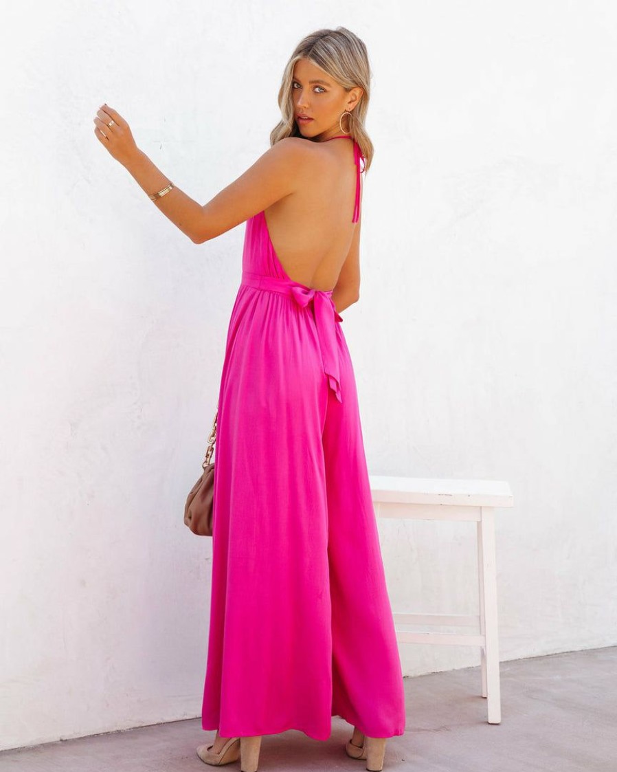 Clothing * | Aaka-001 Take Me To Miami Luvy Wide Leg Halter Jumpsuit Fuchsia Final Sale