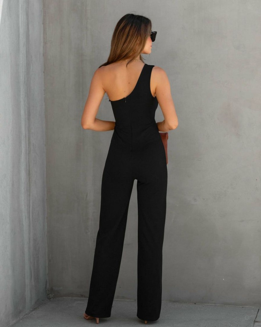 Clothing * | Blue-001 Made In The Usa Not Sorry One Shoulder Jumpsuit Black