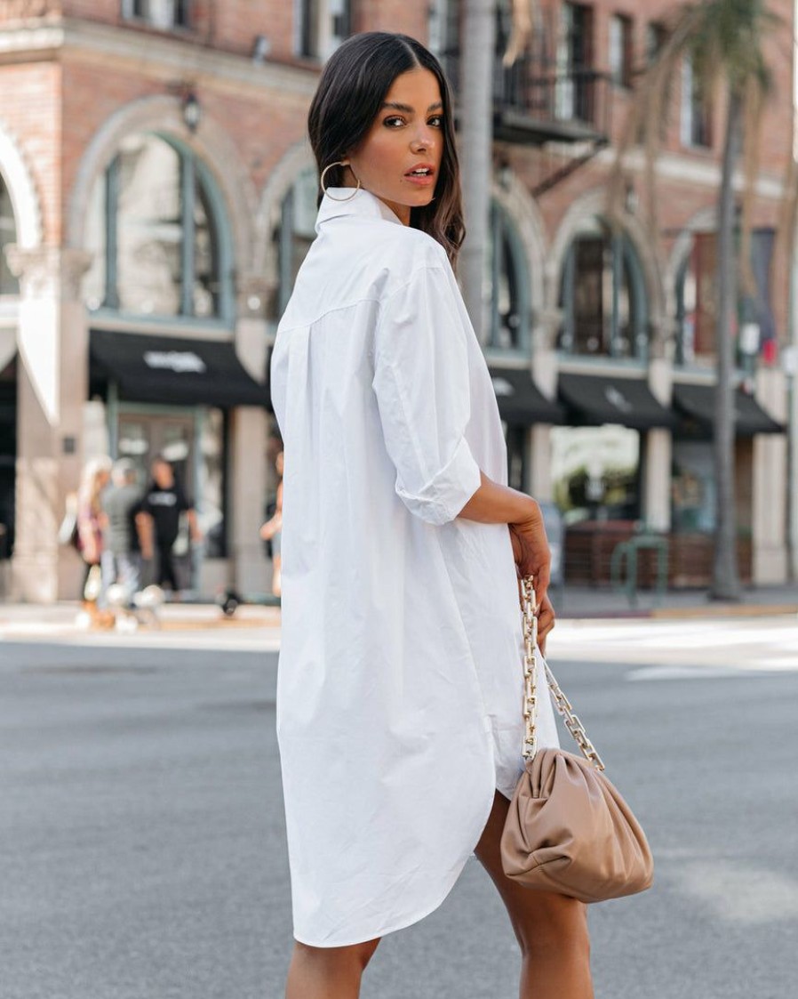 Clothing * | Endl-001 Harmony Cotton Button Down Shirt Dress White Final Sale Take Me To Miami