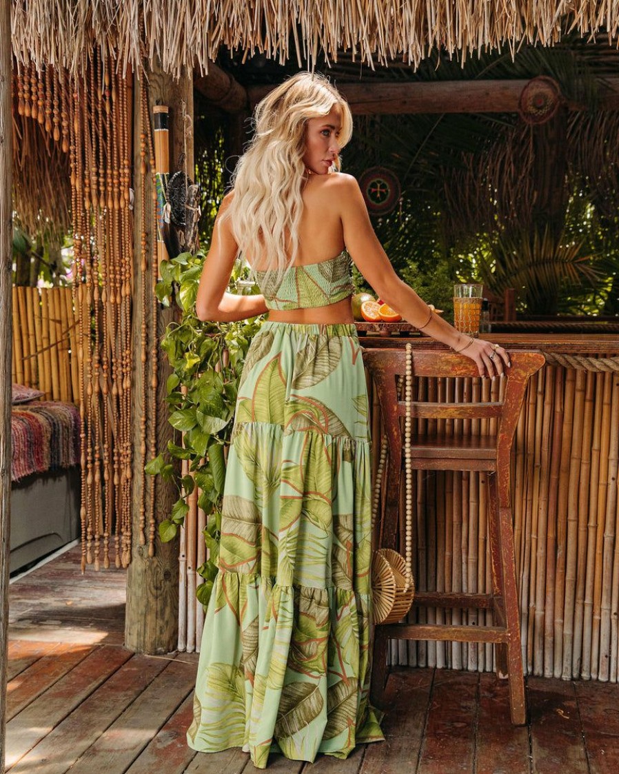 Clothing * | Luxx-001 The Vacation Shop You Had Me At Aloha Printed Tiered Maxi Skirt Olive Final Sale