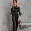 Clothing * | Dee-001 Clockwork Pocketed Satin Wide Leg Trousers Black Flash Sale