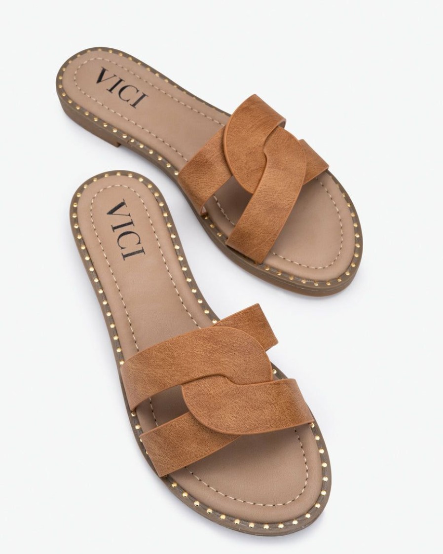 Shoes * | 3Bs-002 Brianne Twisted Faux Leather Sandal Tan Sunny Daze