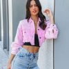 Clothing * | Pol-001 Adaley Cotton Distressed Crop Corduroy Jacket Pink Final Sale