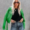 Clothing * | Baga-001 Take Me To Miami Lucia Pocketed Faux Leather Crop Moto Jacket Kelly Green Final Sale