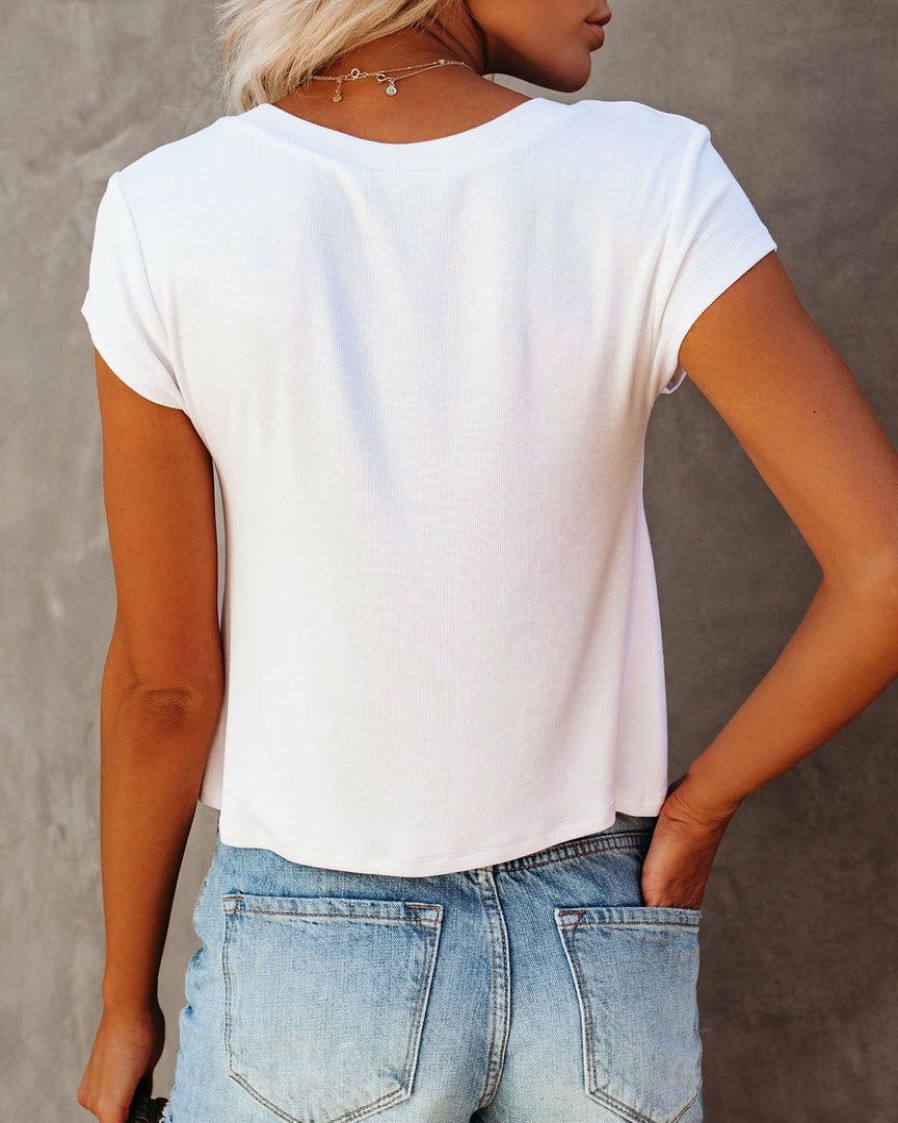 Clothing * | Oliv-001 Keegan Cropped Knit Tee White Final Sale Everyday Essentials