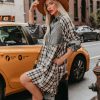 Clothing * | Prom-001 Chantye Pocketed Plaid Acid Wash Shirt Dress Flash Sale Dresses