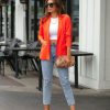 Clothing * | Skie-001 Boss Up Pocketed Blazer Neon Orange Take Me To Miami