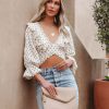 Clothing * | Oliv-001 Edna Cotton Blend Crochet Polka Dot Crop Top Cream Final Sale Date Night Out