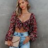 Clothing * | Oliv-001 My Oh My Floral Tie Front Crop Blouse Date Night Out