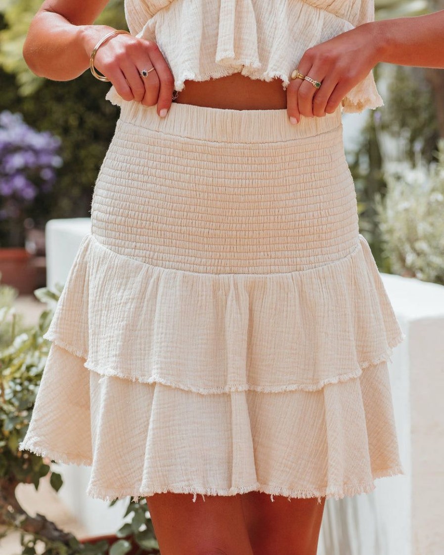 Clothing * | Endl-001 Jehana Cotton Frayed Tiered Mini Skirt Beige Final Sale