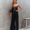 Clothing * | Do+B-001 Vip Strapless Faux Leather Pleated Jumpsuit Black Rompers + Jumpsuits