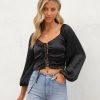 Clothing * | Chry-001 Lila Grace Satin Lace Up Crop Top Black Date Night Out